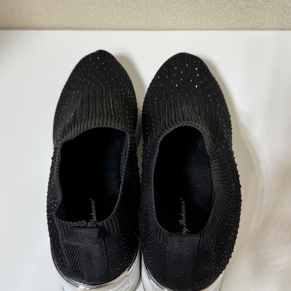 Tommy Bahama Womens Size 9 Black Rhinestone Knit Slip On Platform Sneakers New - Picture 4 of 6